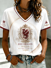 Women's Welsh Dragon Printed V-neck T-shirt