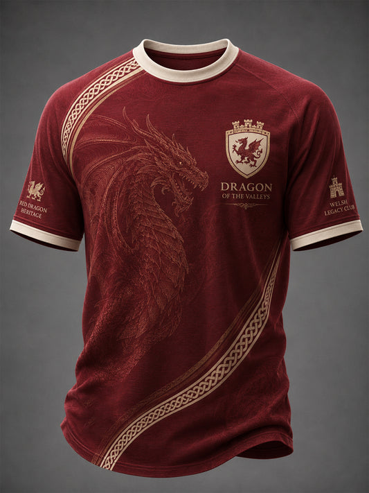 Herren T-Shirt mit walisischem Drachen-Print, kurzärmelig, leger