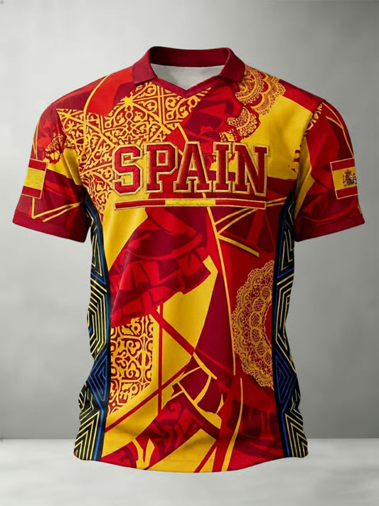 Men's Spain Football Lover Art Printed Casual Tops
