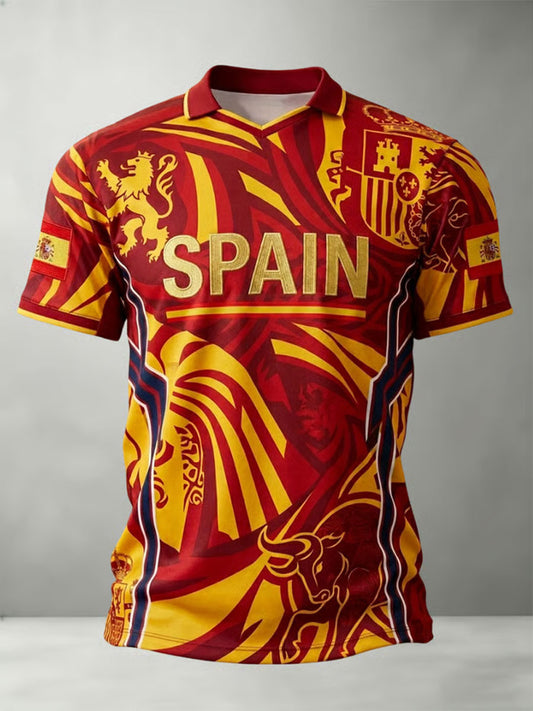 Men's Spain Football Lover Art Printed Casual Tops