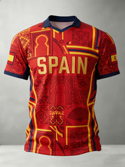 Men's Spain Football Lover Art Printed Casual Tops
