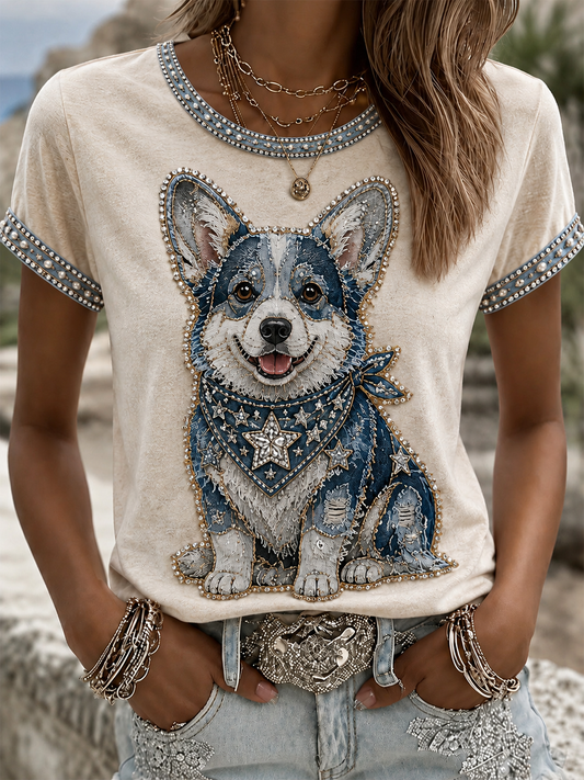 Damen-T-Shirt mit Cowboy-Hund-Print