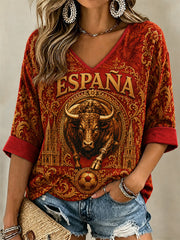 Women's Gift For Football Fans Print Casual V-Neck Top