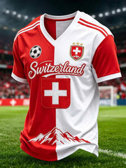 Men's Switzerland Football  Fan Print V-neck T-shirt