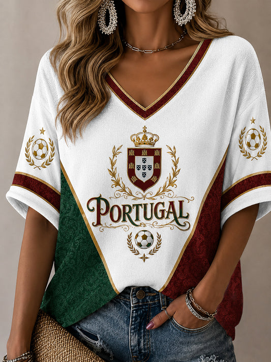 Damen Casual T-Shirt mit portugiesischem Fußball-Print