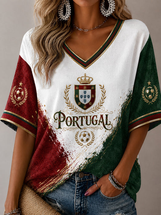 Damen Casual T-Shirt mit portugiesischem Fußball-Print
