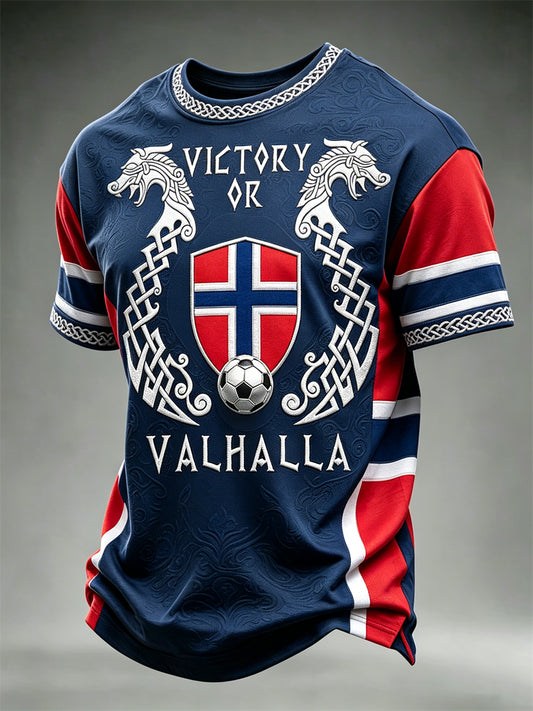 Men's Victory or Valhalla Norway Football & Flag Colorblock Print short sleeves t-shirt