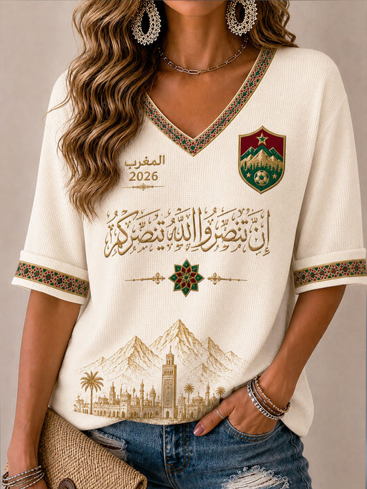 Women's 2026 Morocco Football Waffle T-shirt