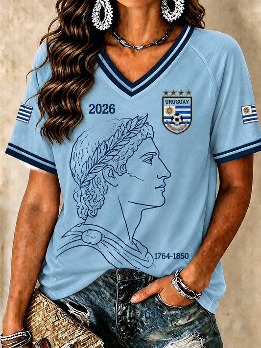 Uruguay Fußball-V-Neck T-Shirts für Frauen