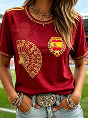 Women's Spain Football & Floral Fan Art Print short-sleeved T-shirt