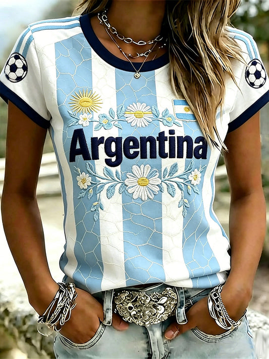 Women's soccer element color-blocking design casual  short-sleeved T-shirt