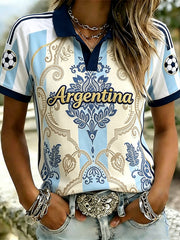 Women's soccer element color-blocking design casual sport polo shirt