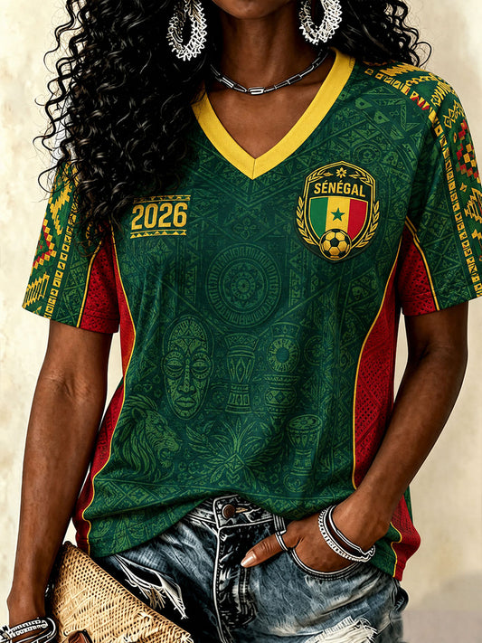 Women's 2026 Senegal Football V-Neck T-Shirts