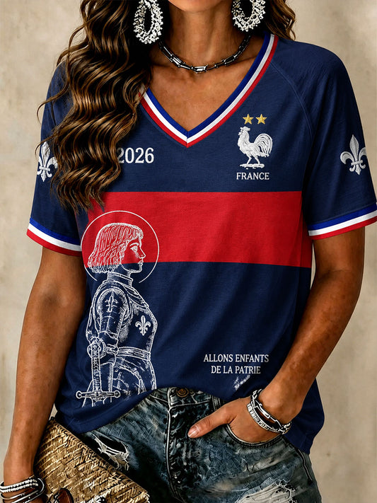 Französische Fußball-V-Neck-T-Shirts für Damen