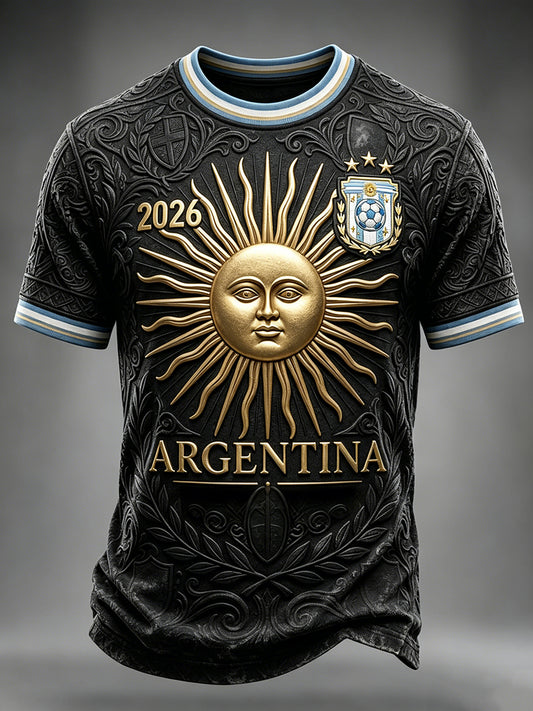 Men's Argentina Football Fan Art Print Short Sleeves T-shirt