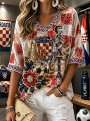Women's Mid-length Sleeves V-Neck T-Shirt