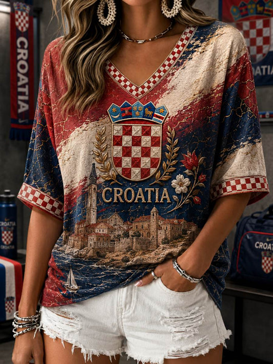 Women's Mid-length Sleeves V-Neck T-Shirt