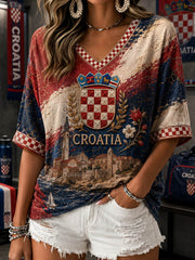 Women's Mid-length Sleeves V-Neck T-Shirt