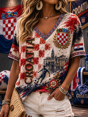 Women's Mid-length Sleeves V-Neck T-Shirt