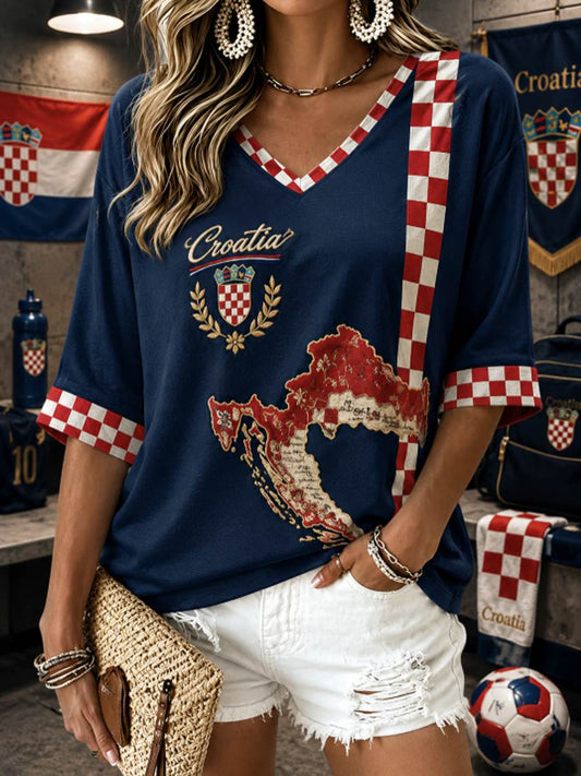 Women's Mid-length Sleeves V-Neck T-Shirt