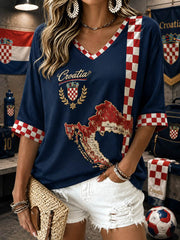 Women's Mid-length Sleeves V-Neck T-Shirt