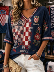 Women's Mid-length Sleeves V-Neck T-Shirt