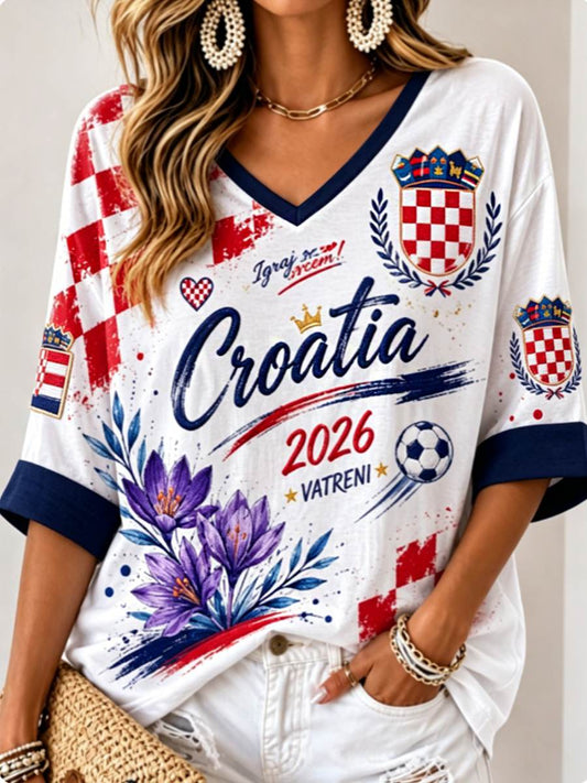 Women's Mid-length Sleeves V-Neck T-Shirt