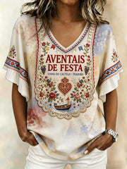 Women's Festas d'Agonia Portugal Art Printed Linen T-shirt