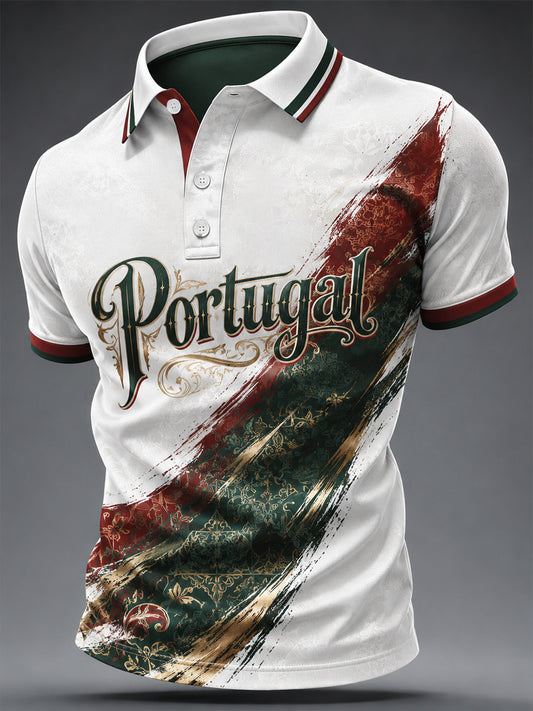 Herren Oberteil mit portugiesischem Fußball-Print, leger