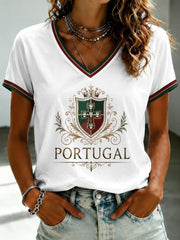 Women's Portuguese Football Printed V-neck T-shirt