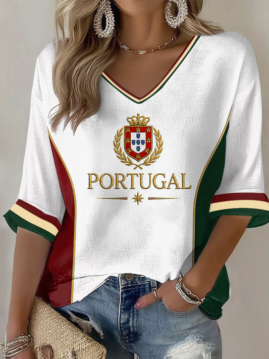 Damen bedrucktes Freizeit-T-Shirt der portugiesischen Fußballnationalmannschaft