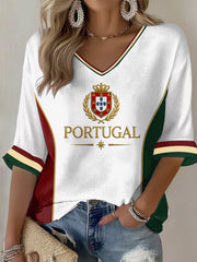 Women's Portuguese Football Print Casual T-shirt
