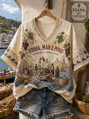 Women's Festas d'Agonia Portugal Art Printed Linen T-shirt