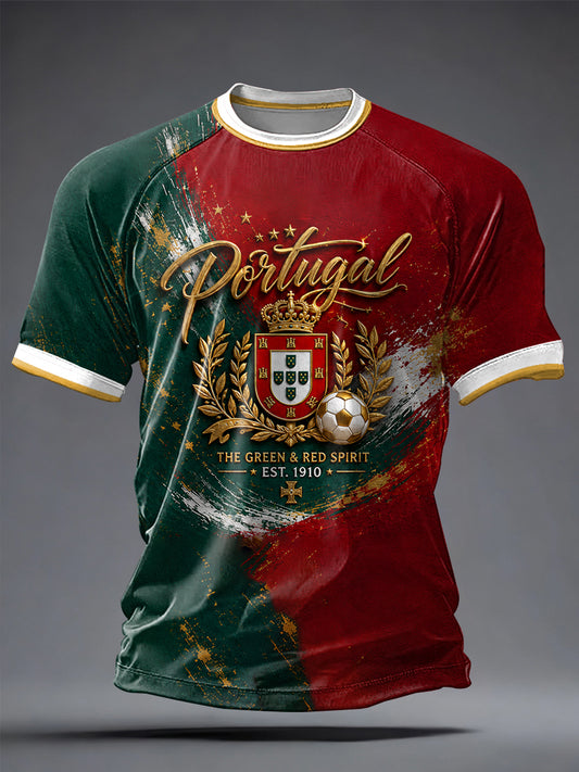 Herren T-Shirt mit portugiesischem Fußball-Print, leger, kurzärmelig