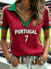 Women's soccer element color-blocking design casual sport polo shirt