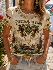 Women's Festas d'Agonia Portugal Art Printed Linen T-shirt