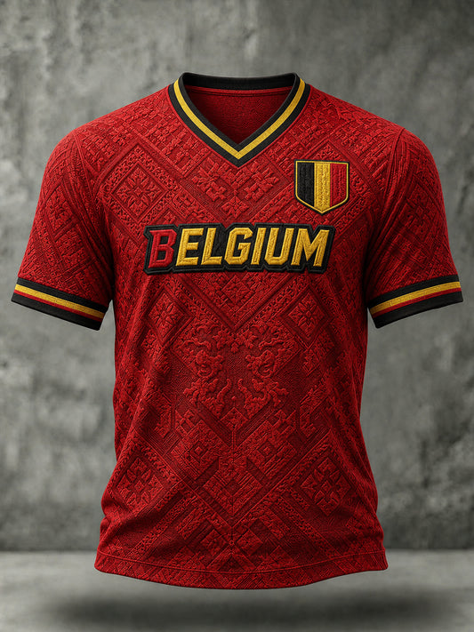 Men's Belgium Football  Short Sleeve  V-neck T-shirt