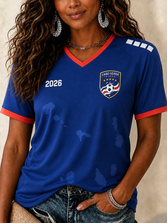 Damen T-Shirt mit V-Ausschnitt, lässig, mit Aufdruck, Geschenk für Fußballfans