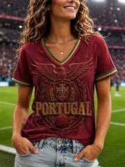 Women's Portugal Football Printed V-neck T-shirt