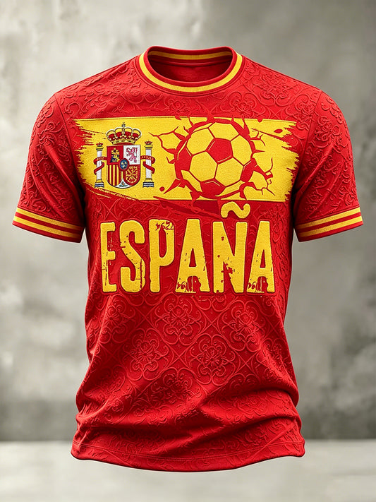 Men's Spain Football Inspired Pattern Print Short Sleeves T-shirt