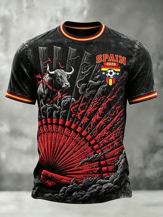 Men's Spain Football Inspired Print Short Sleeves T-shirt
