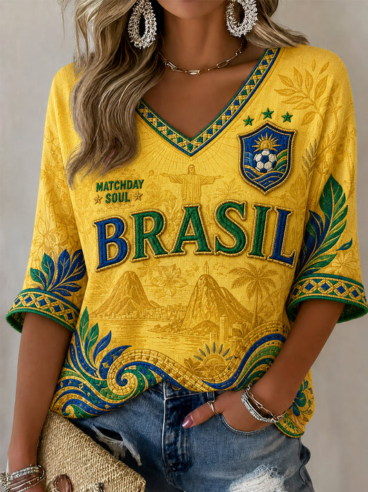 Women's Gift For Football Fans Print Casual Half-Sleeve V-Neck T-Shirt