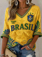 Women's Gift For Football Fans Print Casual Half-Sleeve V-Neck T-Shirt