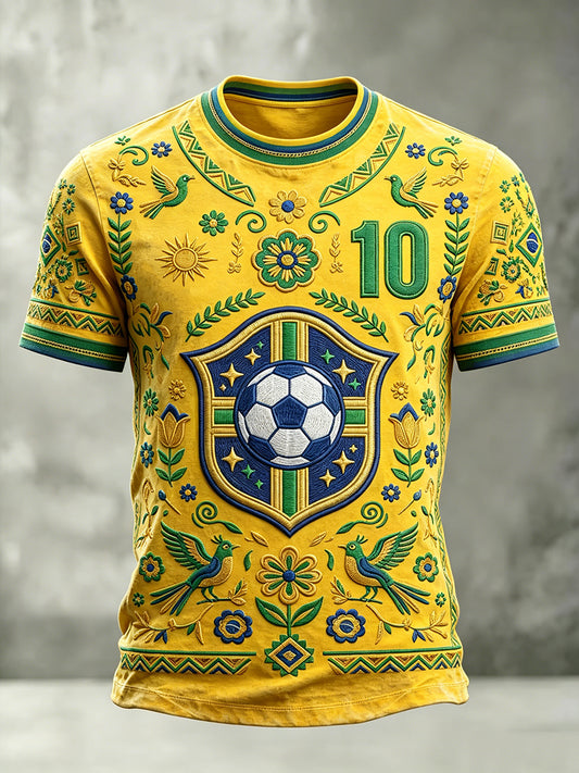 Men's Brazil Football Inspired Pattern Print Short Sleeves T-shirt