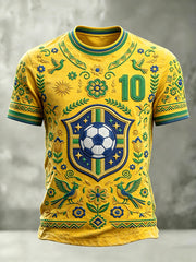 Men's Brazil Football Inspired Pattern Print Short Sleeves T-shirt