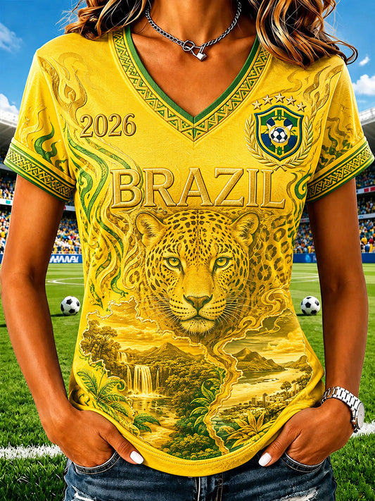 Women’s Brazilian Football Print Casual T-Shirt