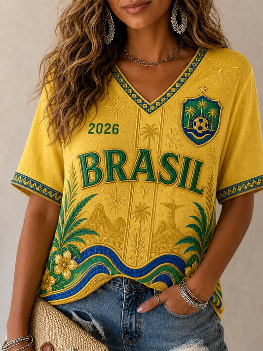 Women's Gift For Football Fans Print Casual V-Neck Tee