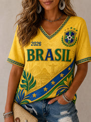 Women's Gift For Football Fans Print Casual V-Neck Tee