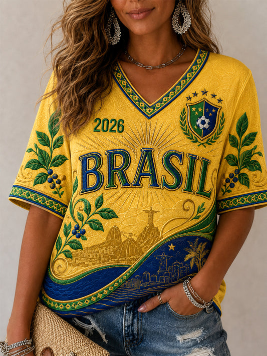 Women's Gift For Football Fans Print Casual V-Neck Tee