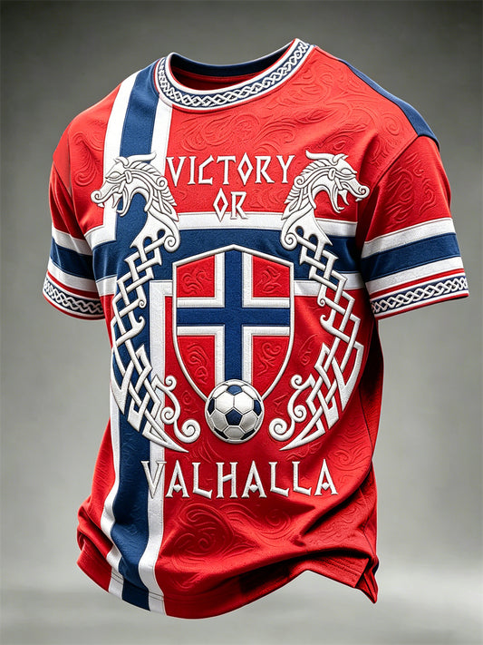 Men's Victory or Valhalla Norway Football Viking Celtic Flag Colorblock Print short sleeves t-shirt